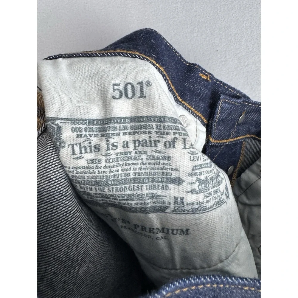 Levis Premium 501 Selvedge Denim Jeans Mens 26x36 (fits 30x35) Dark Wash Blue